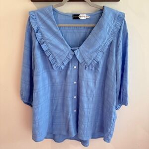 Piper & Scoot Exclusive Blue Ruffle Collar Textured Blouse 2XL